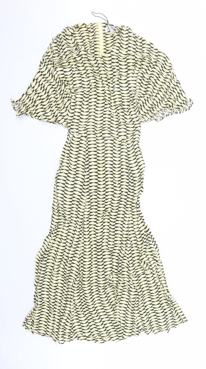 autogr Womens Yellow Geometric Viscose A-Line Size 6 Round Neck Zip