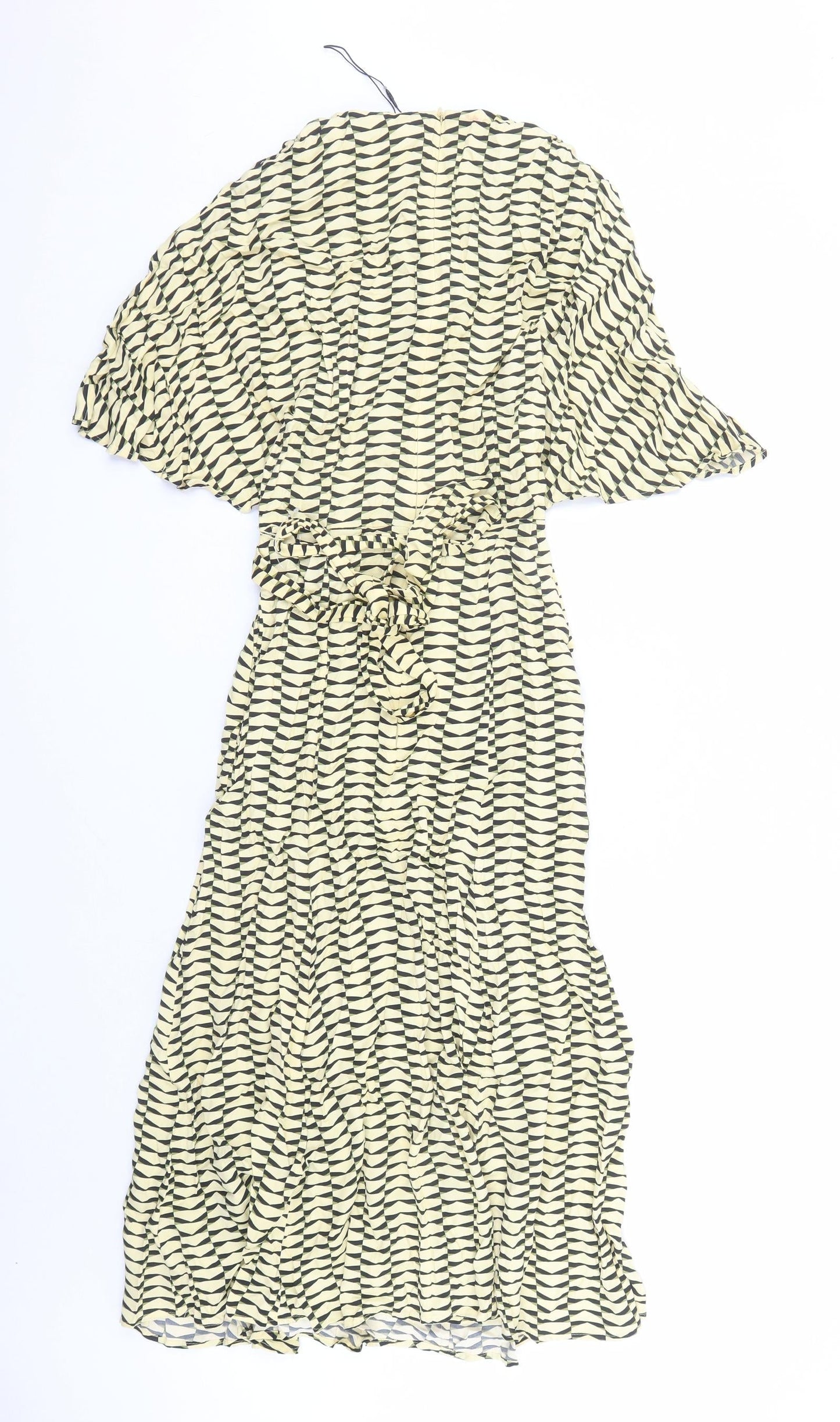 autogr Womens Yellow Geometric Viscose A-Line Size 6 Round Neck Zip