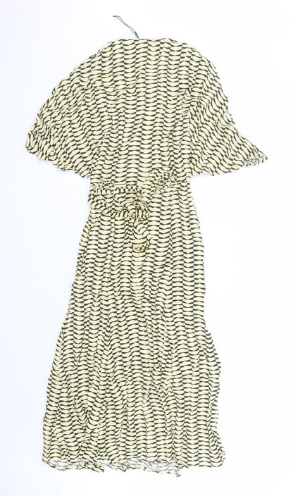 autogr Womens Yellow Geometric Viscose A-Line Size 6 Round Neck Zip