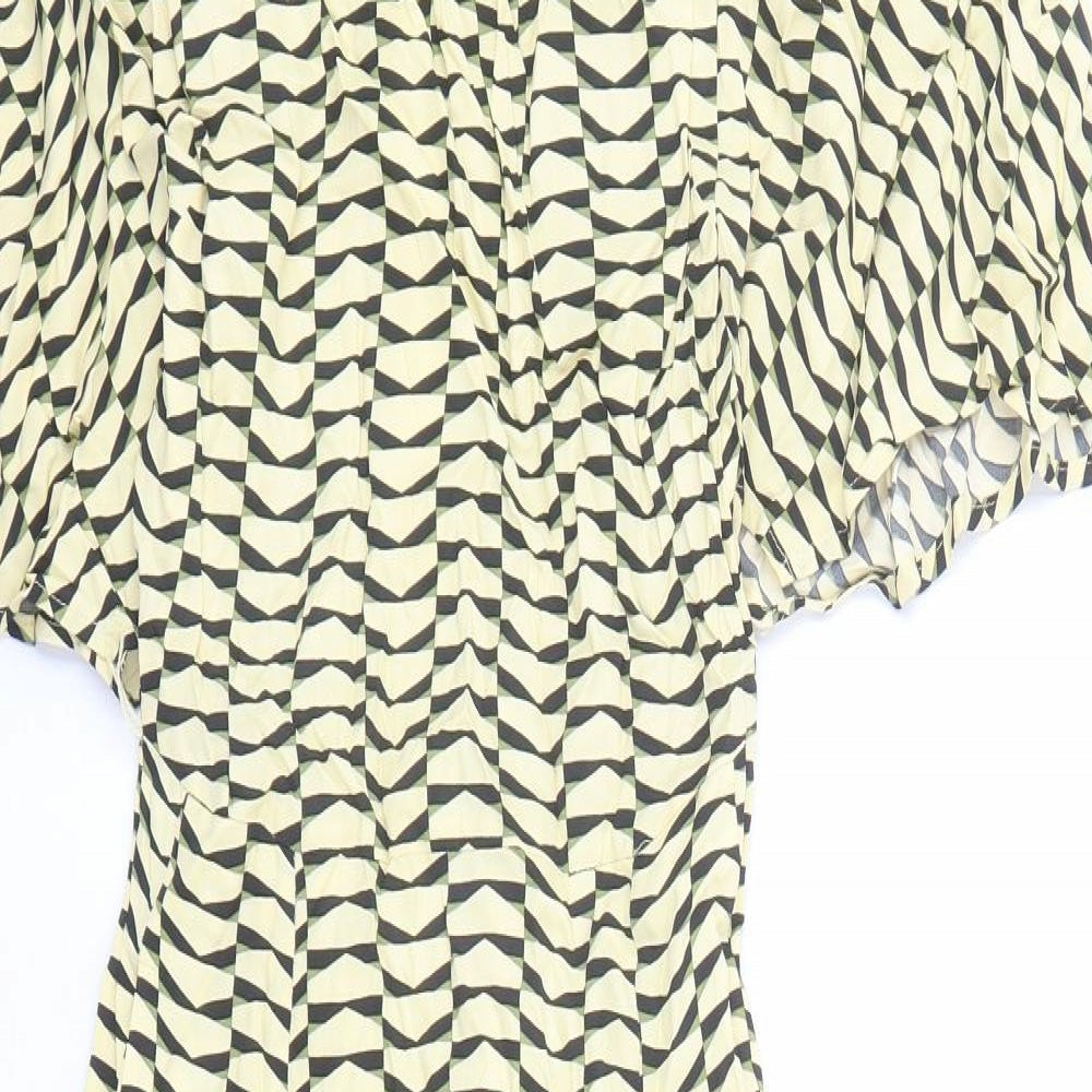 autogr Womens Yellow Geometric Viscose A-Line Size 6 Round Neck Zip