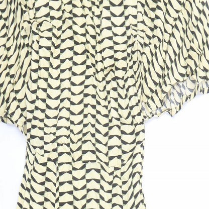 autogr Womens Yellow Geometric Viscose A-Line Size 6 Round Neck Zip