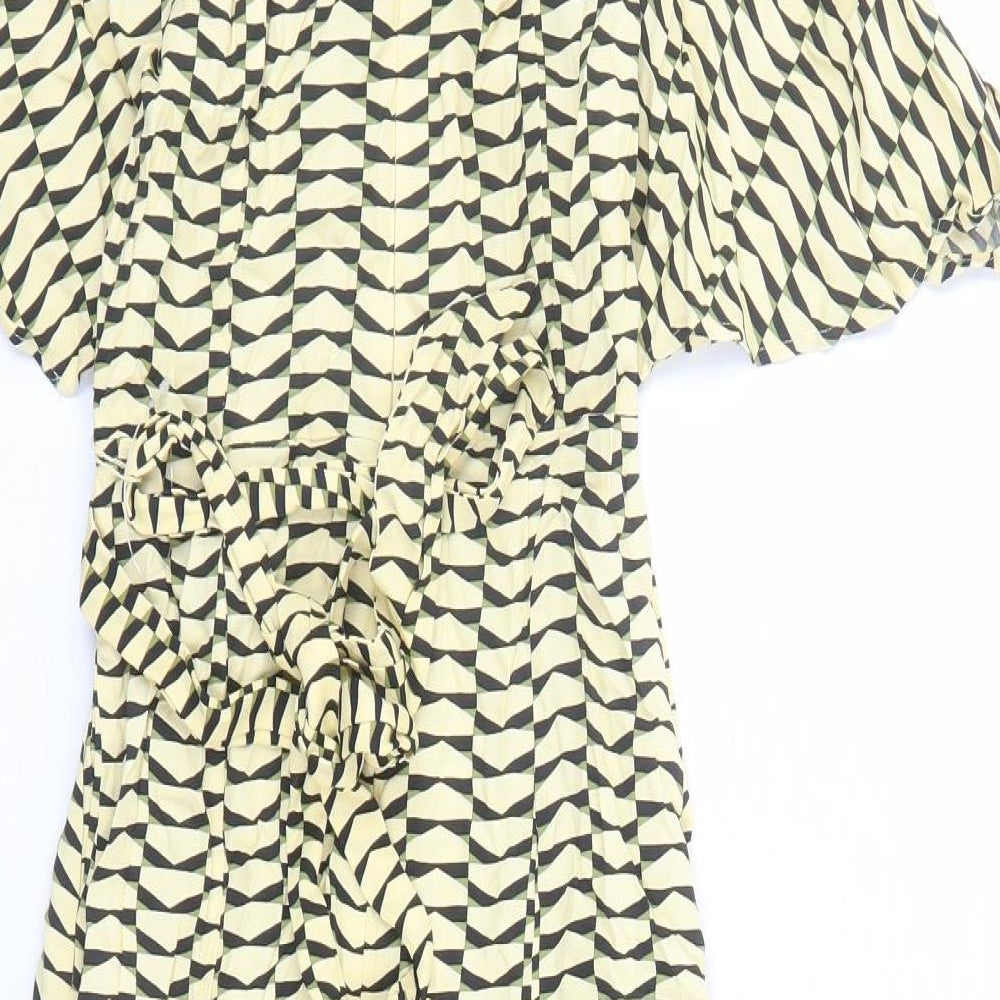 autogr Womens Yellow Geometric Viscose A-Line Size 6 Round Neck Zip