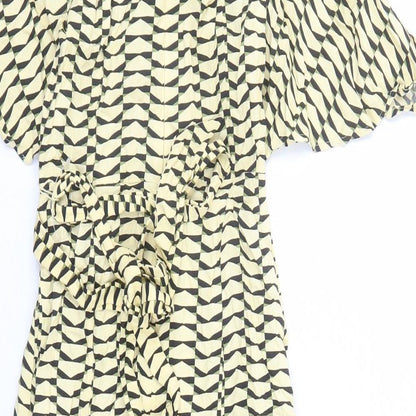 autogr Womens Yellow Geometric Viscose A-Line Size 6 Round Neck Zip