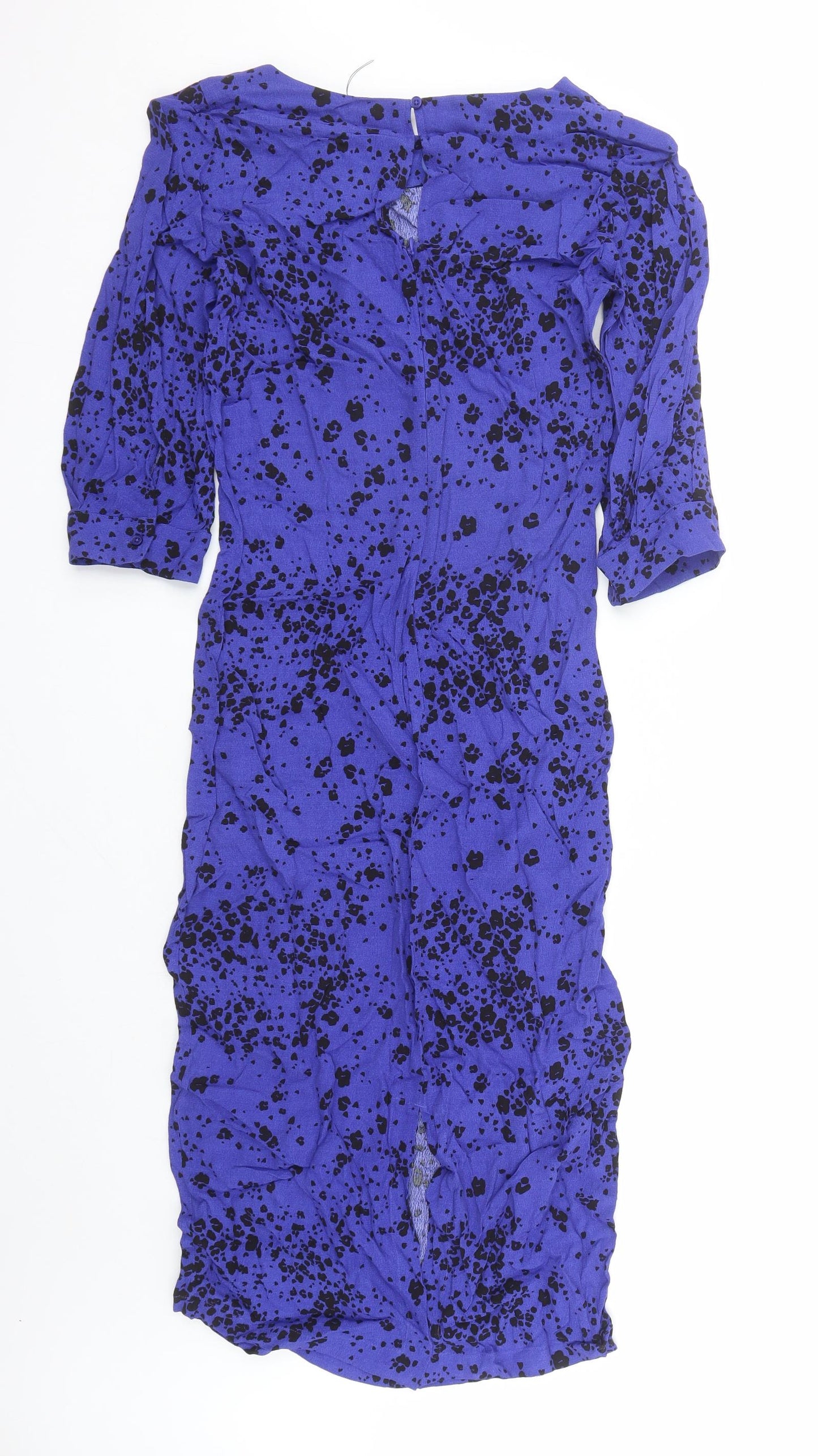 Marks and Spencer Womens Blue Animal Print Viscose A-Line Size 6 Round Neck Zip - Leopard Pattern