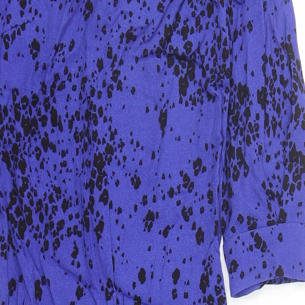 Marks and Spencer Womens Blue Animal Print Viscose A-Line Size 6 Round Neck Zip - Leopard Pattern
