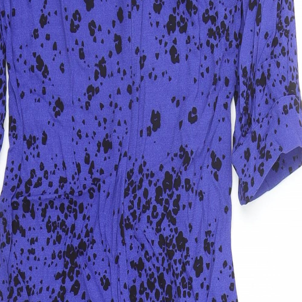 Marks and Spencer Womens Blue Animal Print Viscose A-Line Size 6 Round Neck Zip - Leopard Pattern