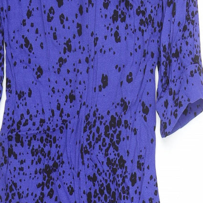 Marks and Spencer Womens Blue Animal Print Viscose A-Line Size 6 Round Neck Zip - Leopard Pattern