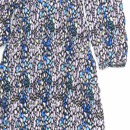 Marks and Spencer Womens Multicoloured Animal Print Viscose Trapeze & Swing Size 10 Round Neck Zip - Leopard Pattern