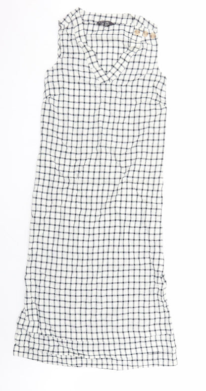 Marks and Spencer Womens White Check Flax A-Line Size 6 V-Neck Zip