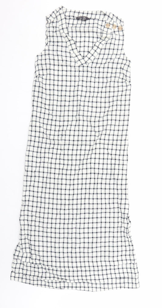 Marks and Spencer Womens White Check Flax A-Line Size 6 V-Neck Zip