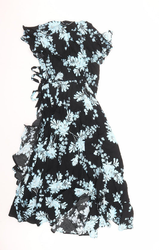Per Una Womens Black Floral Polyester Fit & Flare Size 6 V-Neck Zip