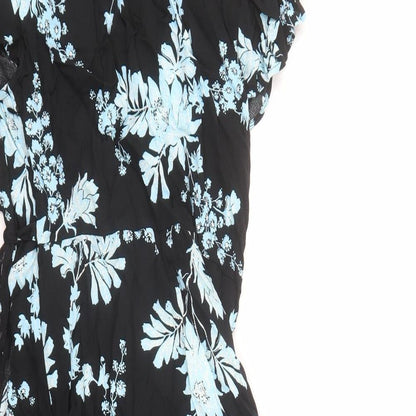 Per Una Womens Black Floral Polyester Fit & Flare Size 6 V-Neck Zip