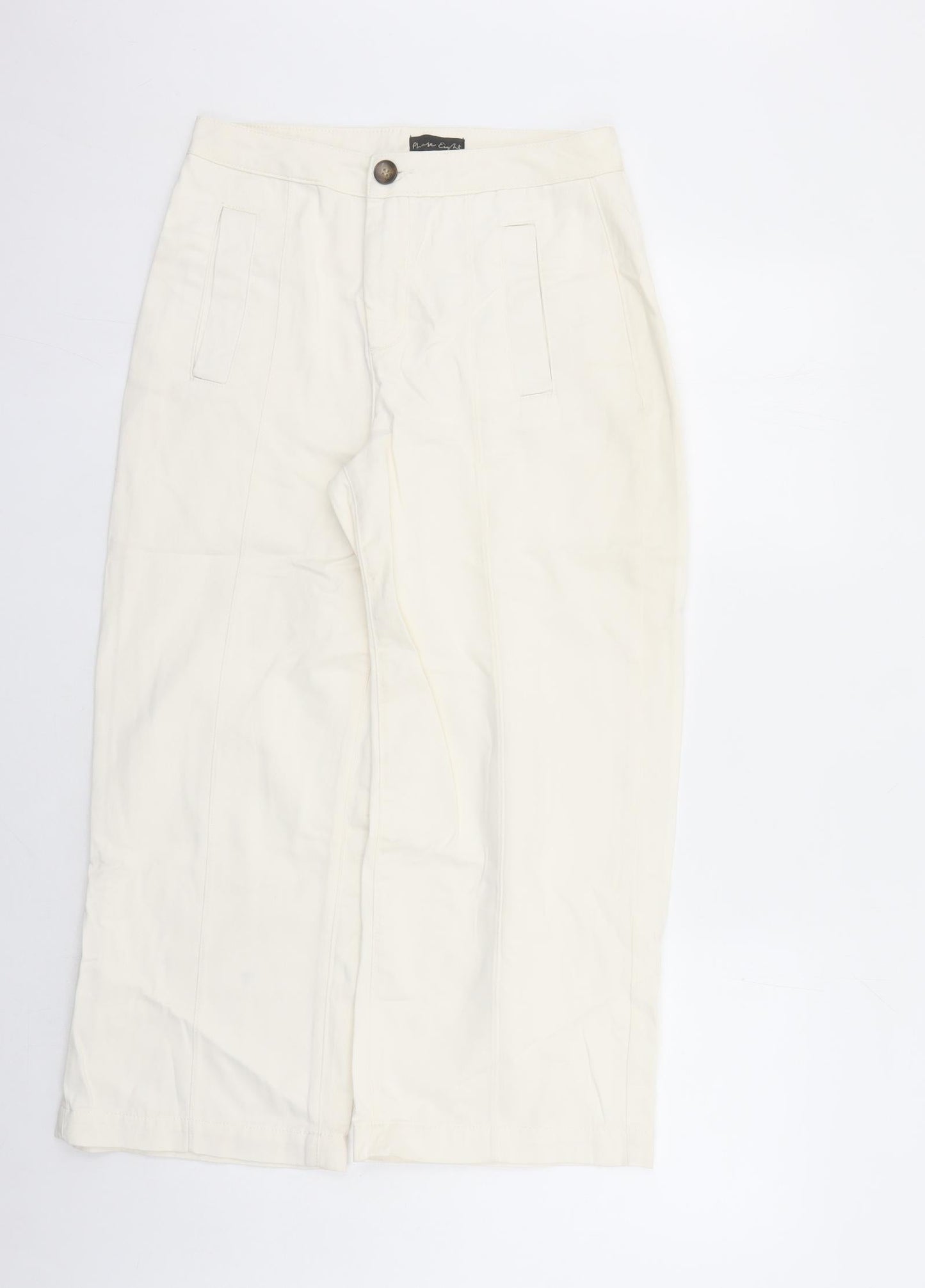 Phase Eight Womens Ivory Cotton Cropped Jeans Size 10 L24 in Regular Zip