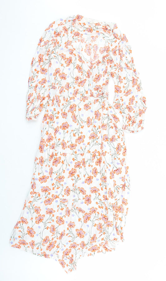 Per Una Womens Multicoloured Floral Viscose Wrap Dress Size 6 V-Neck Button