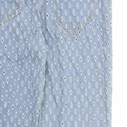 Boohoo Mens Blue Geometric Cotton Straight Jeans Size 32 in L29 in Regular Button
