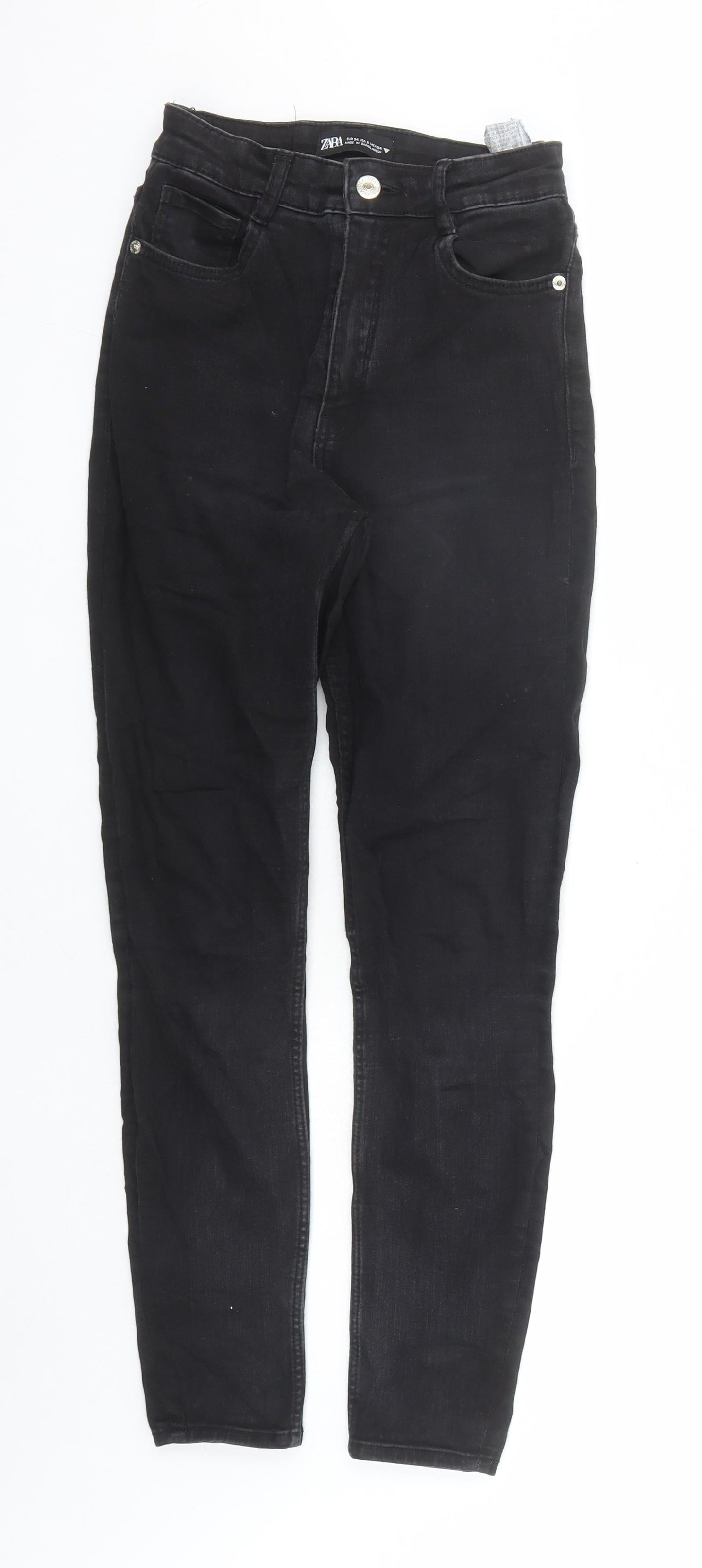 Zara Womens Black Cotton Skinny Jeans Size 24 in L27 in Regular Zip