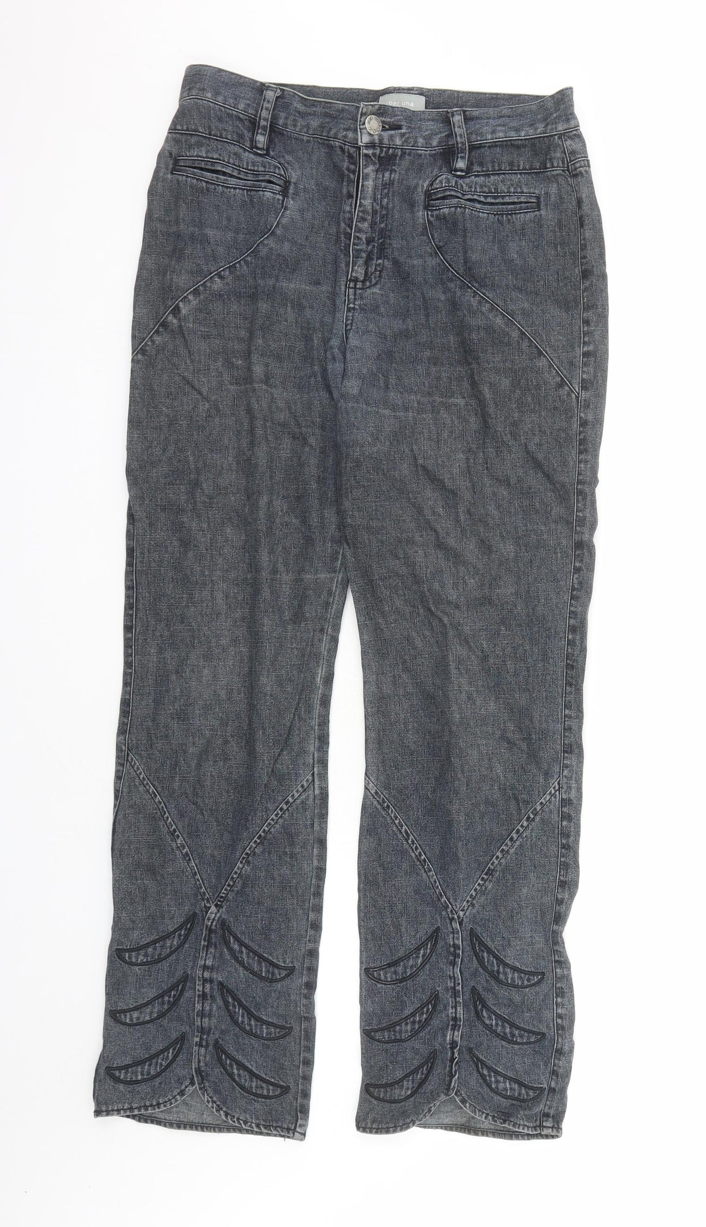 Per Una Womens Blue Cotton Straight Jeans Size 12 L29 in Regular Zip