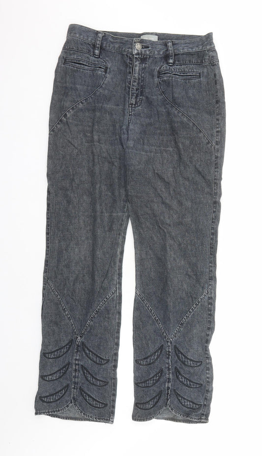 Per Una Womens Blue Cotton Straight Jeans Size 12 L29 in Regular Zip