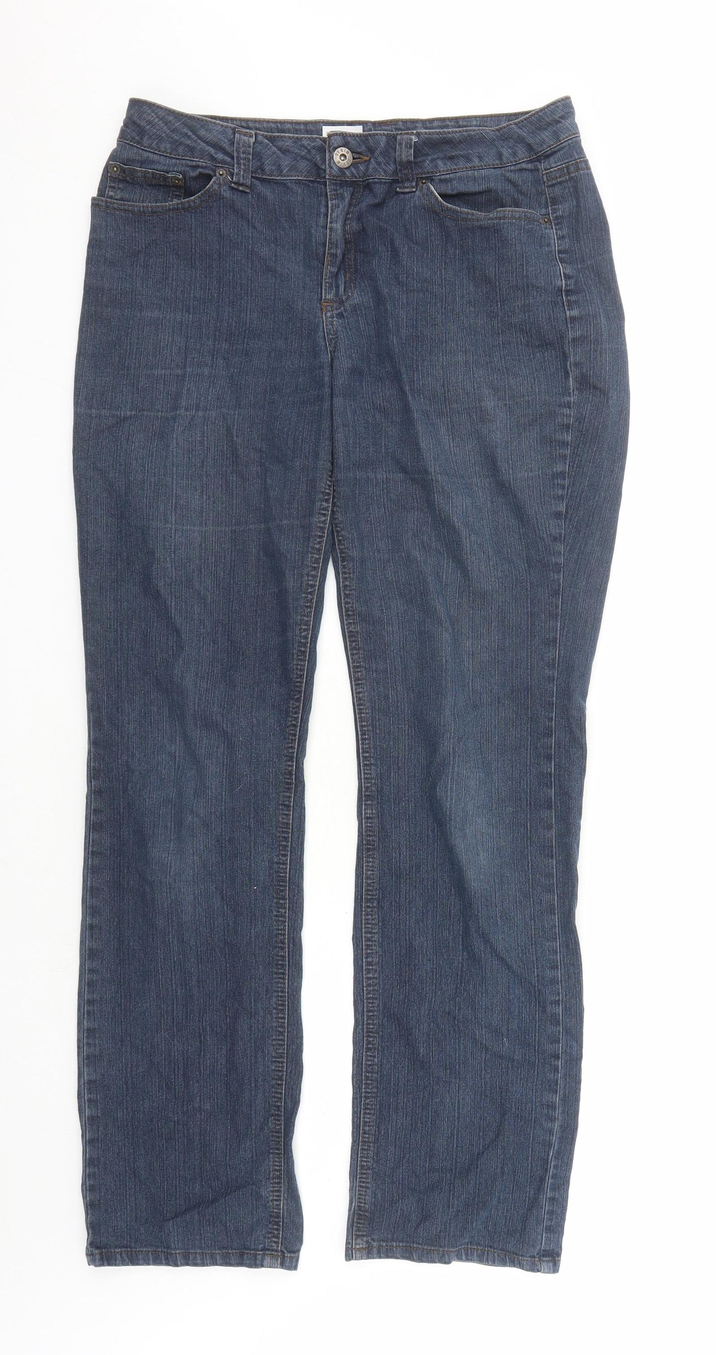 Now Womens Blue Cotton Straight Jeans Size 12 L31 in Regular Zip