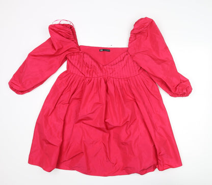 Zara Womens Pink Polyester A-Line Size S Sweetheart Zip - Pleated