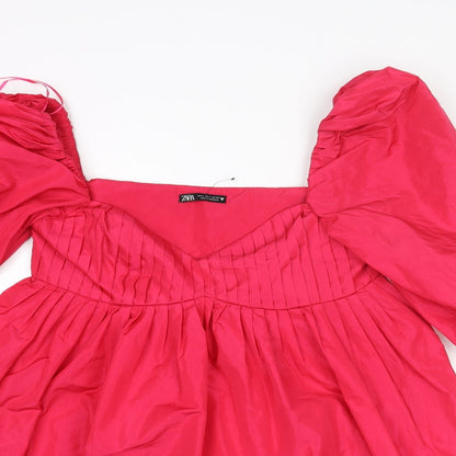 Zara Womens Pink Polyester A-Line Size S Sweetheart Zip - Pleated