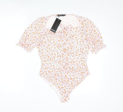Nasty Gal Womens Multicoloured Floral Polyester Bodysuit One-Piece Size 14 Snap - Rouched Bow