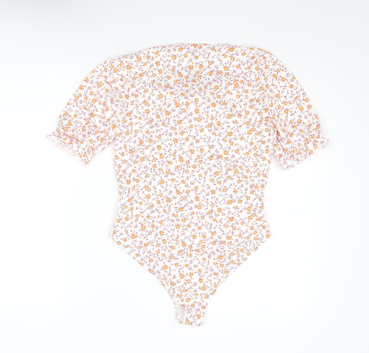 Nasty Gal Womens Multicoloured Floral Polyester Bodysuit One-Piece Size 14 Snap - Rouched Bow