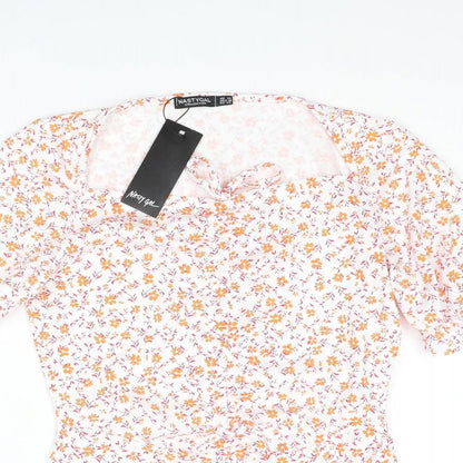 Nasty Gal Womens Multicoloured Floral Polyester Bodysuit One-Piece Size 14 Snap - Rouched Bow