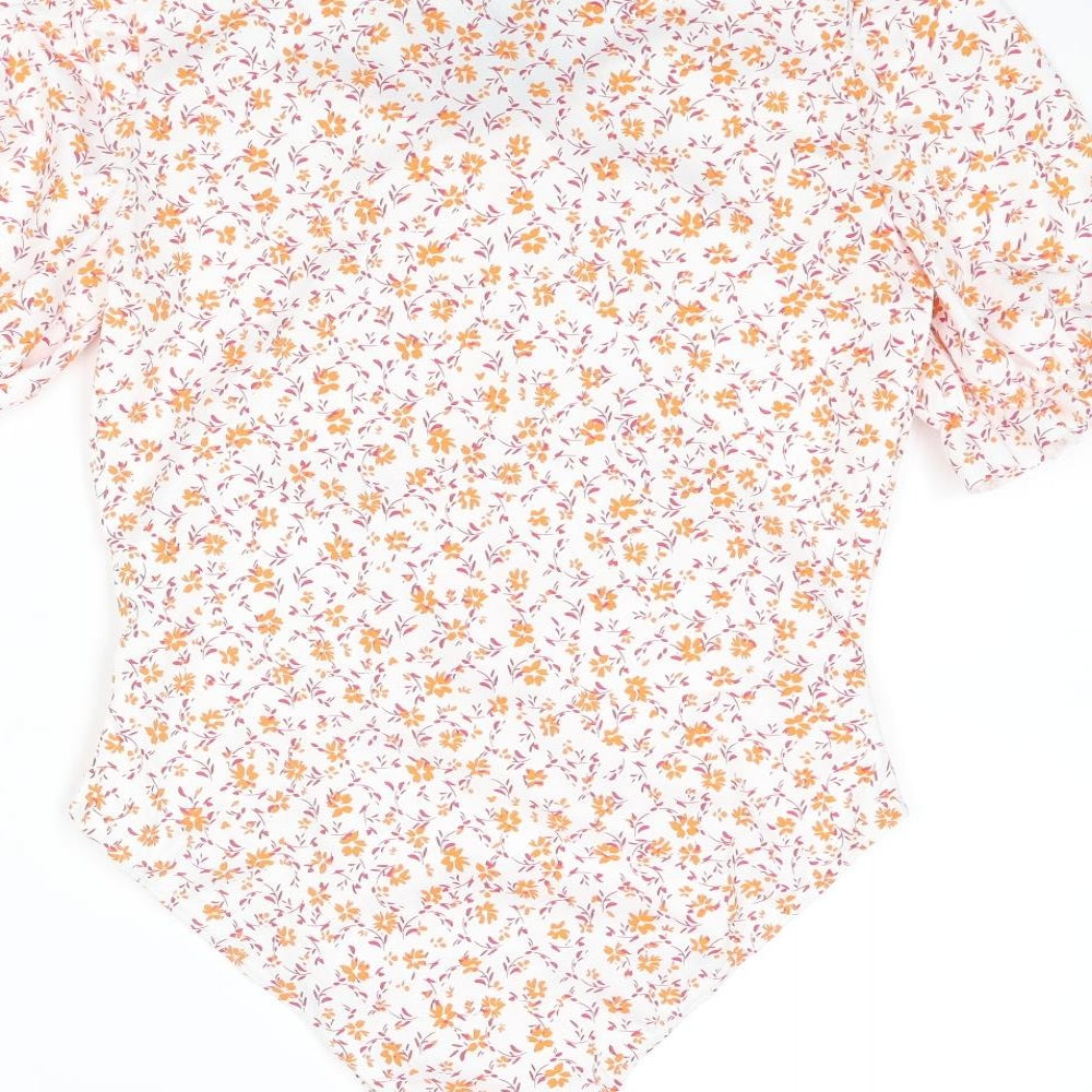 Nasty Gal Womens Multicoloured Floral Polyester Bodysuit One-Piece Size 14 Snap - Rouched Bow