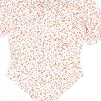 Nasty Gal Womens Multicoloured Floral Polyester Bodysuit One-Piece Size 14 Snap - Rouched Bow