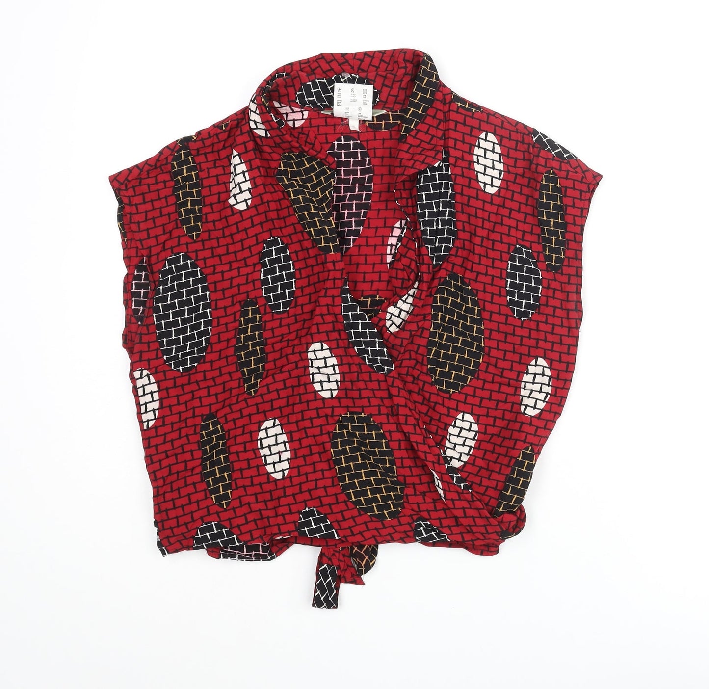 Esprit Womens Red Geometric Viscose Wrap Blouse Size S V-Neck