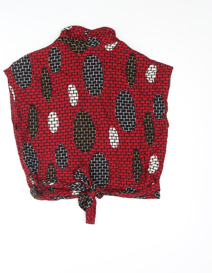 Esprit Womens Red Geometric Viscose Wrap Blouse Size S V-Neck