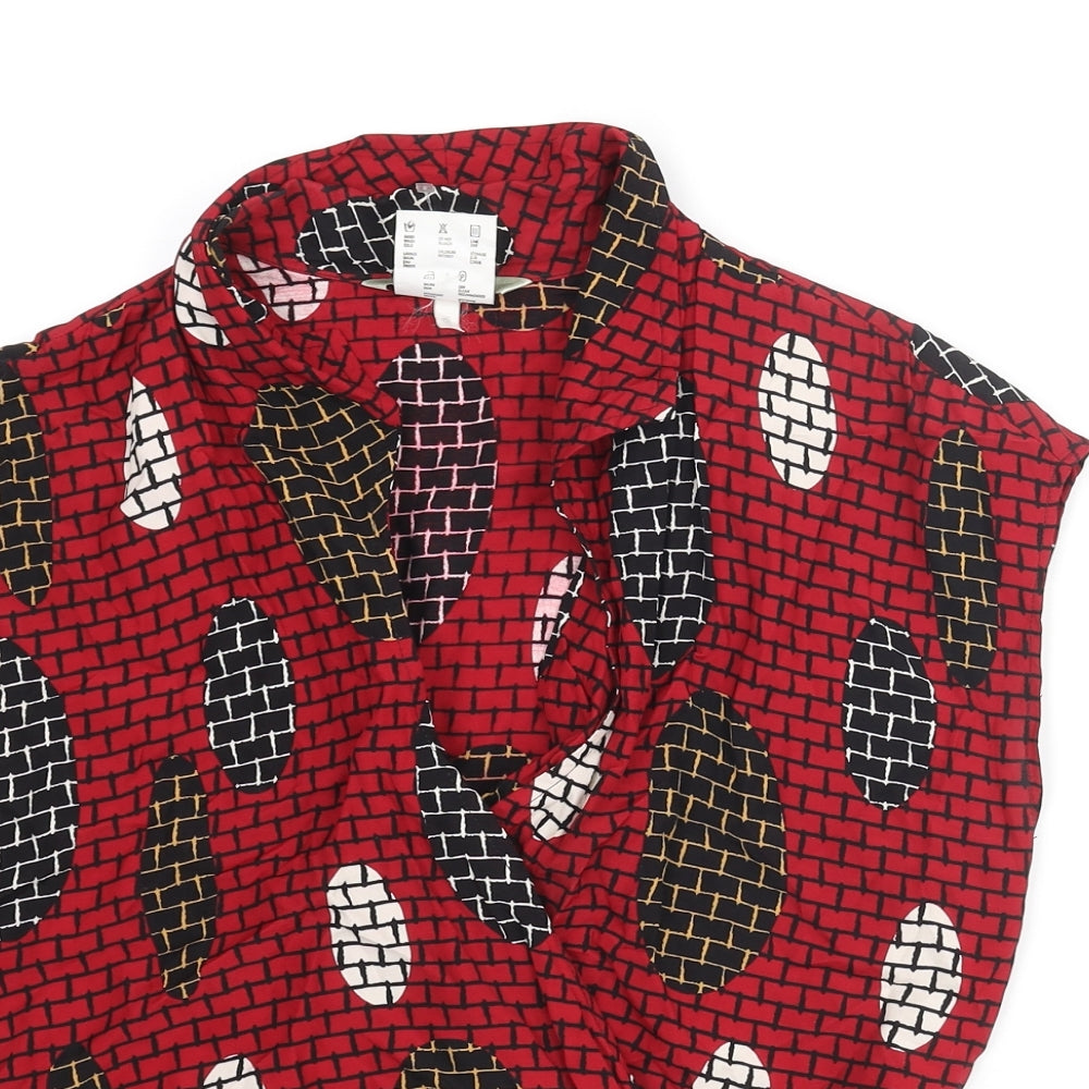 Esprit Womens Red Geometric Viscose Wrap Blouse Size S V-Neck