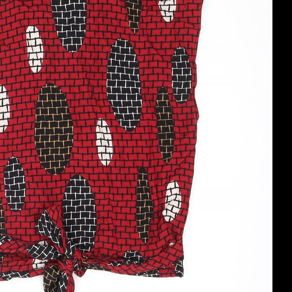 Esprit Womens Red Geometric Viscose Wrap Blouse Size S V-Neck