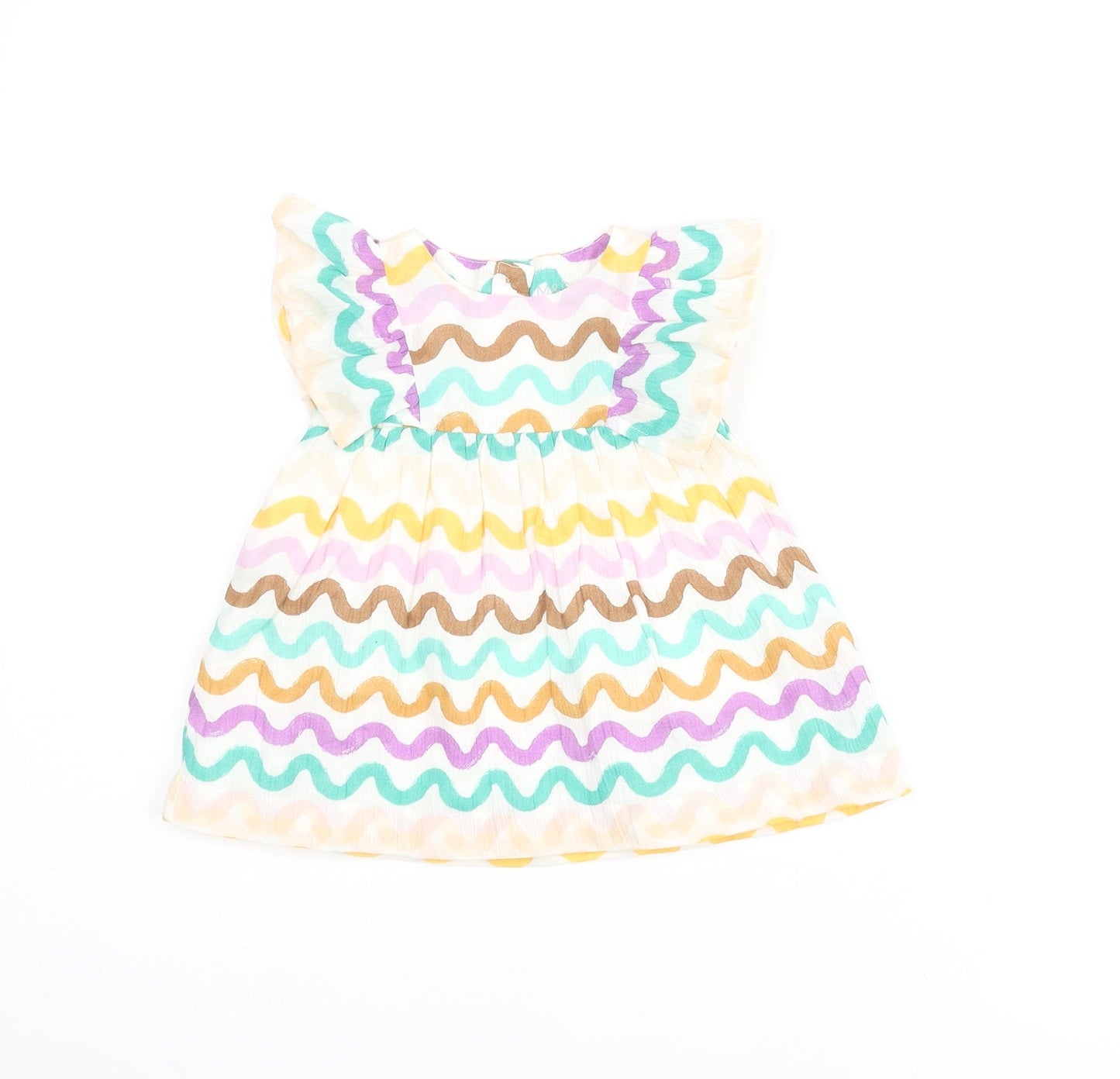 Marks and Spencer Girls Multicoloured Geometric Cotton A-Line Size 0-3 Months Round Neck Button