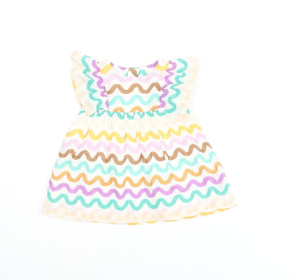 Marks and Spencer Girls Multicoloured Geometric Cotton A-Line Size 0-3 Months Round Neck Button