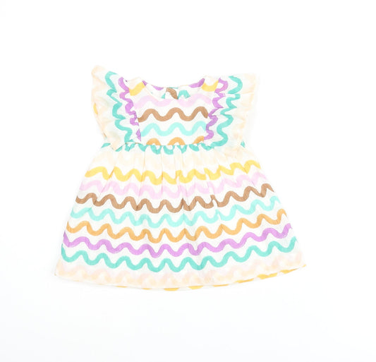 Marks and Spencer Girls Multicoloured Geometric Cotton A-Line Size 0-3 Months Round Neck Button