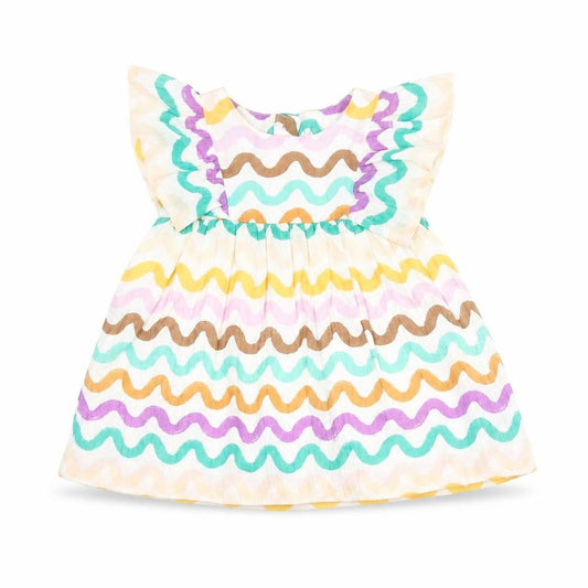 Marks and Spencer Girls Multicoloured Geometric Cotton A-Line Size 0-3 Months Round Neck Button