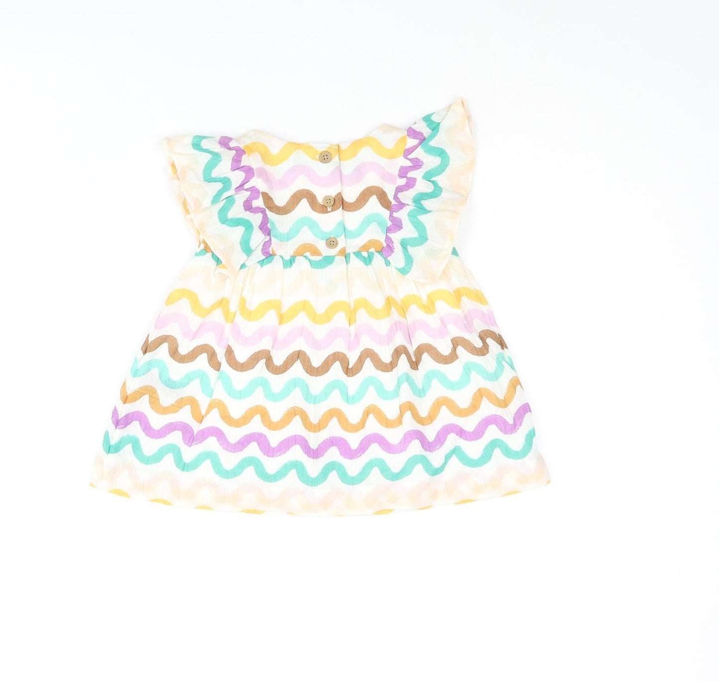 Marks and Spencer Girls Multicoloured Geometric Cotton A-Line Size 0-3 Months Round Neck Button