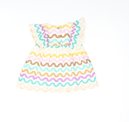 Marks and Spencer Girls Multicoloured Geometric Cotton A-Line Size 0-3 Months Round Neck Button