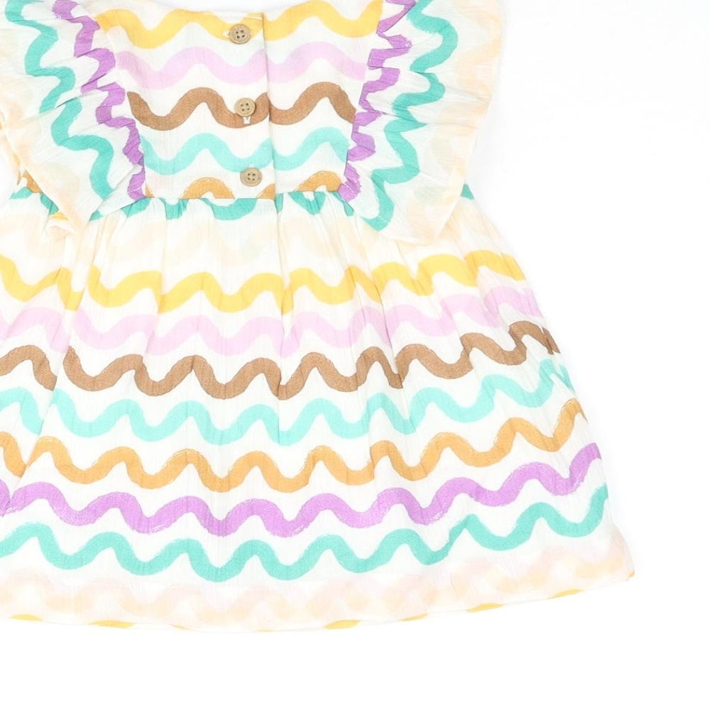 Marks and Spencer Girls Multicoloured Geometric Cotton A-Line Size 0-3 Months Round Neck Button