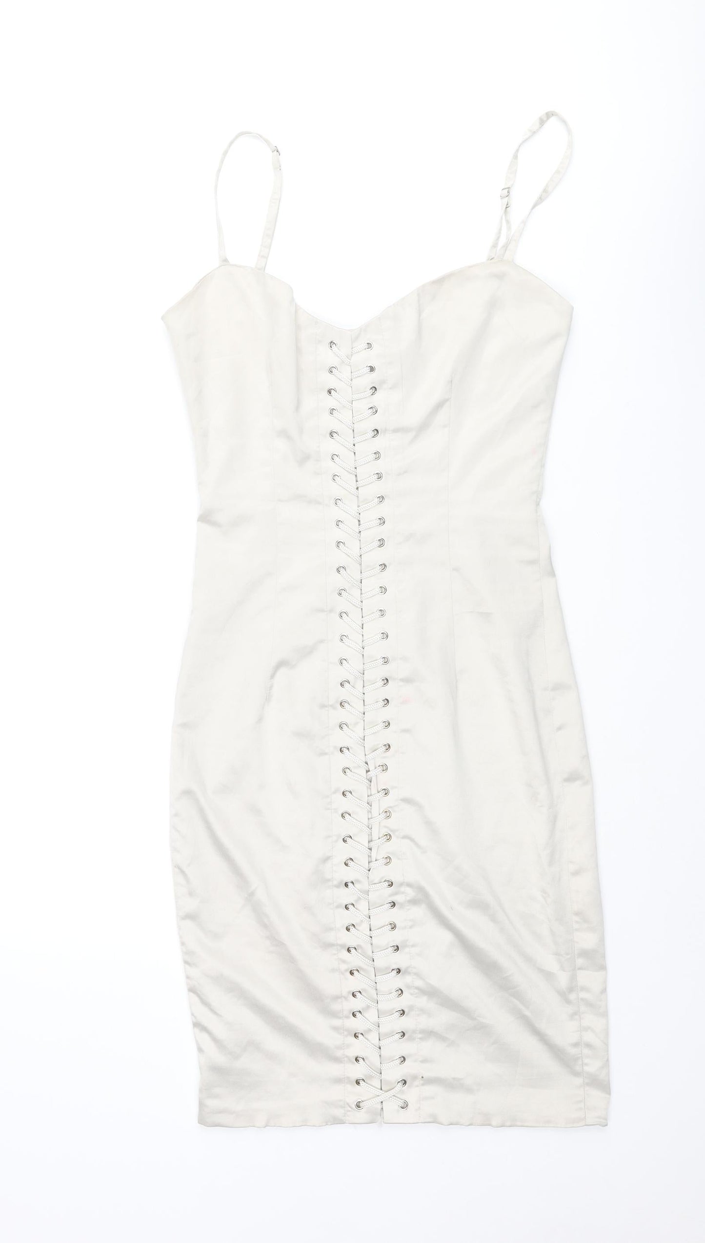 Beige Womens Beige Polyester Bodycon Size 8 Sweetheart Zip - Lace Up