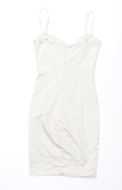Beige Womens Beige Polyester Bodycon Size 8 Sweetheart Zip - Lace Up