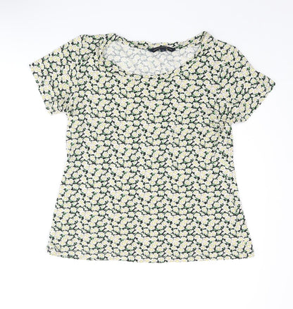 French Connection Womens Multicoloured Floral Viscose Basic T-Shirt Size L Round Neck
