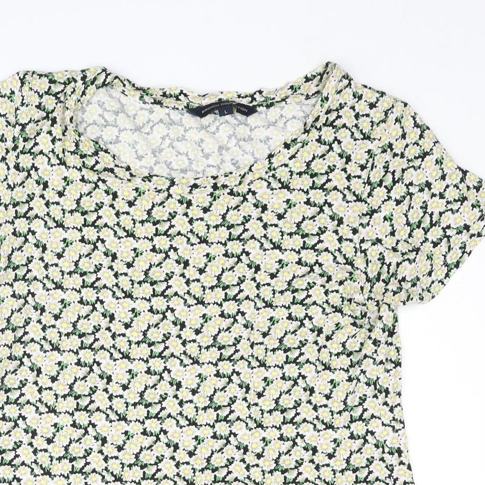 French Connection Womens Multicoloured Floral Viscose Basic T-Shirt Size L Round Neck