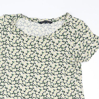 French Connection Womens Multicoloured Floral Viscose Basic T-Shirt Size L Round Neck