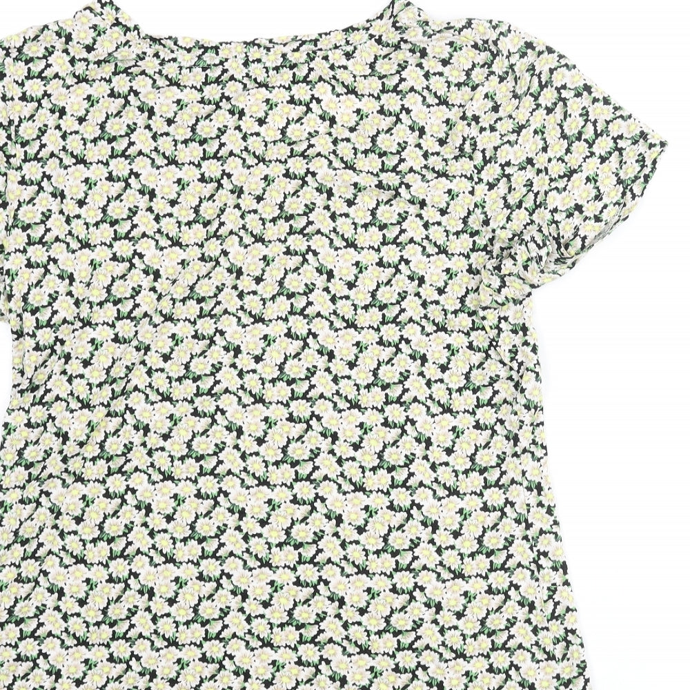 French Connection Womens Multicoloured Floral Viscose Basic T-Shirt Size L Round Neck