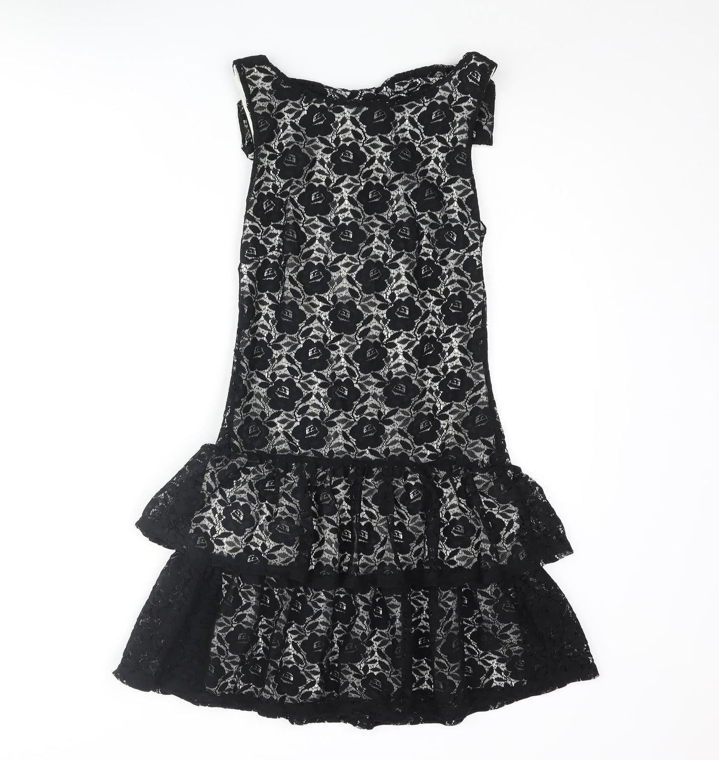 Miss Selfridge Womens Black Polyester Fit & Flare Size 6 Scoop Neck Pullover - Bow Frill