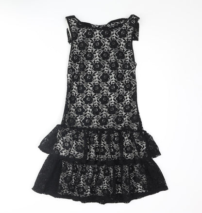 Miss Selfridge Womens Black Polyester Fit & Flare Size 6 Scoop Neck Pullover - Bow Frill