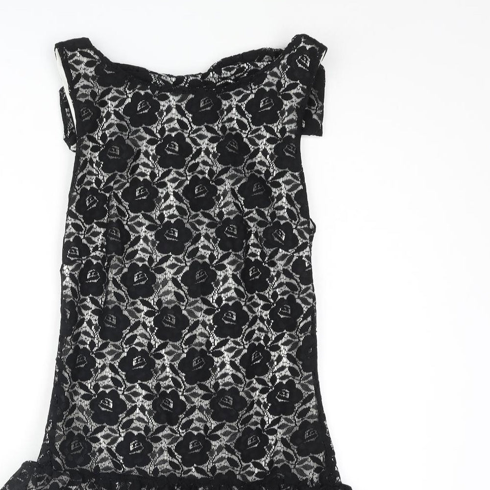 Miss Selfridge Womens Black Polyester Fit & Flare Size 6 Scoop Neck Pullover - Bow Frill